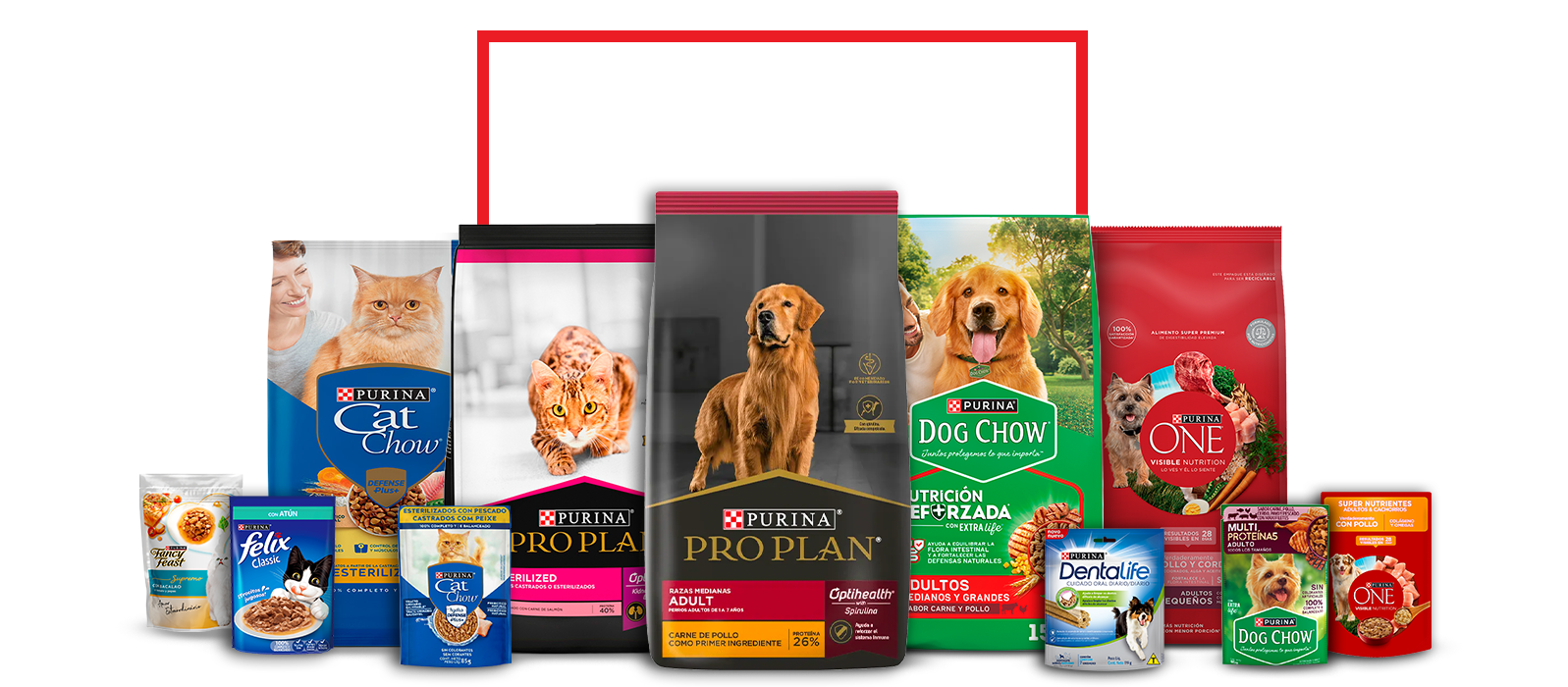 Bodegón de alimento para mascotas Purina